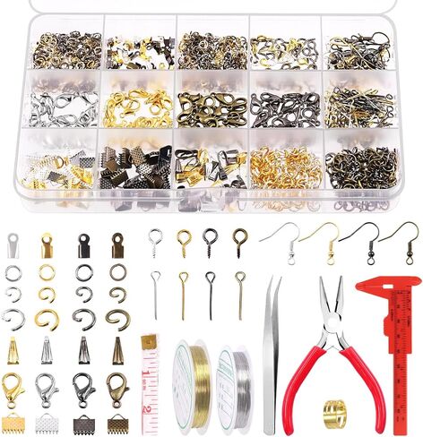 Keadic 1459Pcs Jewelry Findings Starter Kit Includes Jump Rings, Cord Ends, Eye Pin, Lobster Clasps, Earring Hooks, Beading Wires, Flat Nose Pliers for Jewelry Earring Bracket Necklace Making in Saudi Arabia