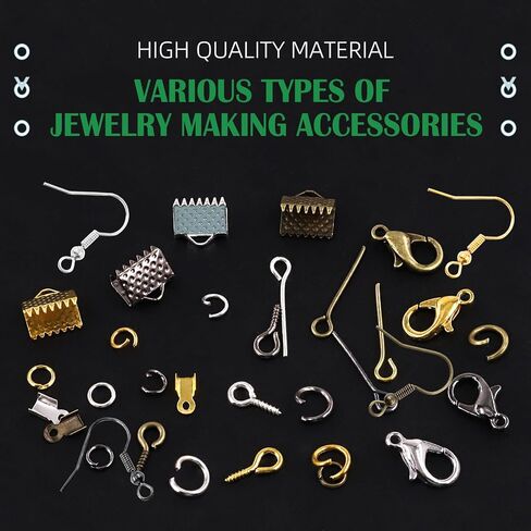 Keadic 1459Pcs Jewelry Findings Starter Kit Includes Jump Rings, Cord Ends, Eye Pin, Lobster Clasps, Earring Hooks, Beading Wires, Flat Nose Pliers for Jewelry Earring Bracket Necklace Making in Saudi Arabia
