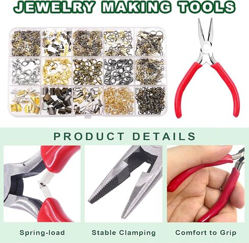 Keadic 1459Pcs Jewelry Findings Starter Kit Includes Jump Rings, Cord Ends, Eye Pin, Lobster Clasps, Earring Hooks, Beading Wires, Flat Nose Pliers for Jewelry Earring Bracket Necklace Making in Saudi Arabia