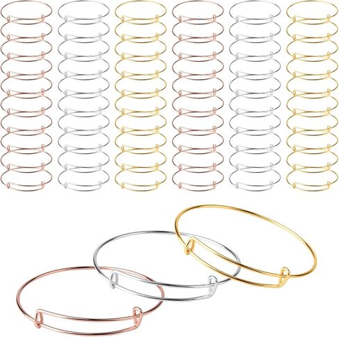 سانسينغ 20 قطعة من الاساور المعدنية، سوار سلسلة قابلة للتمدد من نوع الحلقة، سوار من الستانلس ستيل قابل للتعديل، سوار قلادة مجوهرات يمكنك صنعه بنفسك، سوار للنساء (2.6 انش) in Kuwait