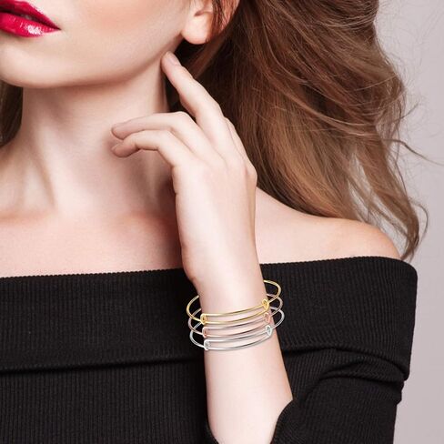 سانسينغ 20 قطعة من الاساور المعدنية، سوار سلسلة قابلة للتمدد من نوع الحلقة، سوار من الستانلس ستيل قابل للتعديل، سوار قلادة مجوهرات يمكنك صنعه بنفسك، سوار للنساء (2.6 انش) in Kuwait