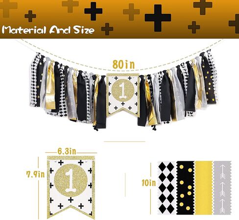 لافتة عيد ميلاد للكرسي المرتفع من YESSWL لعيد الميلاد الأول - ديكورات عيد ميلاد واحدة باللونين الأسود والذهبي لأعياد ميلاد الأطفال، وديكورات عيد ميلاد واحدة لدعائم كشك الصور، وأفضل لوازم الحفلات in Kuwait