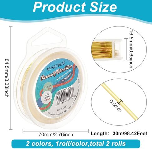 BENECREAT 2 Rolls 24-Gauge Tarnish Resistant Silver/Gold Coil Wire, 196-Feet/66-Yard in Total in Saudi Arabia