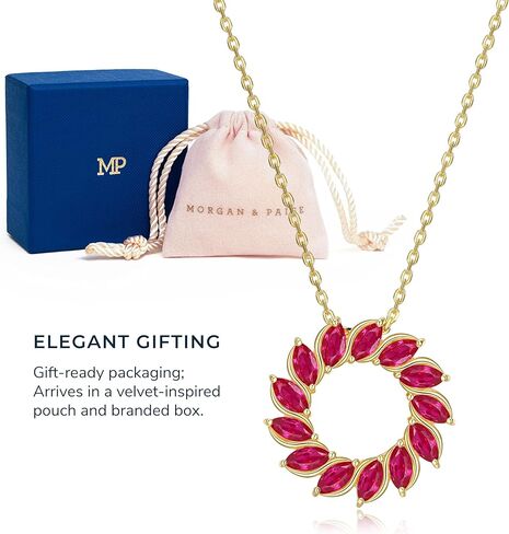 MORGAN & PAIGE Lab Created Gemstone Pendant Circle Necklace Featuring 18-Karat Yellow Gold-Plated Sterling Silver Faceted Cable Chain, Circle Pendant Necklace for Women in Kuwait