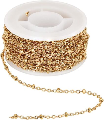 CHGCRAFT 304 Stainless Steel Cable Chains Satellite Chains Soldered Connector Chains with Spool Golden Tone Stringing Materials for DIY Jewelry Making About 32.8feet/roll in Saudi Arabia