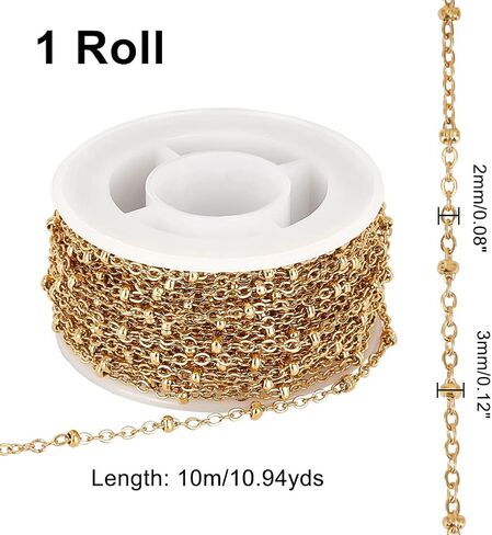 CHGCRAFT 304 Stainless Steel Cable Chains Satellite Chains Soldered Connector Chains with Spool Golden Tone Stringing Materials for DIY Jewelry Making About 32.8feet/roll in Saudi Arabia