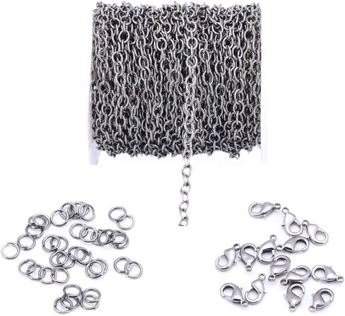 19.7ft 4x6mm Iron Twisted Cross Chain and 20pcs Lobster Buckle 100pcs Open Circle Combination - DIY Making Jewelry Accessories Chain (Black) in Saudi Arabia