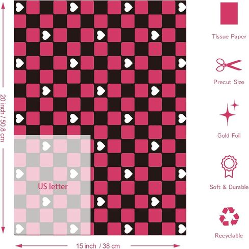 نيكرو هوم 24 قطعة من المناديل الورقية لهدايا عيد الحب، ورق تغليف فني على شكل قلب لعيد الحب لاكياس الهدايا والحرف اليدوية (20 × 15 انش) in Kuwait