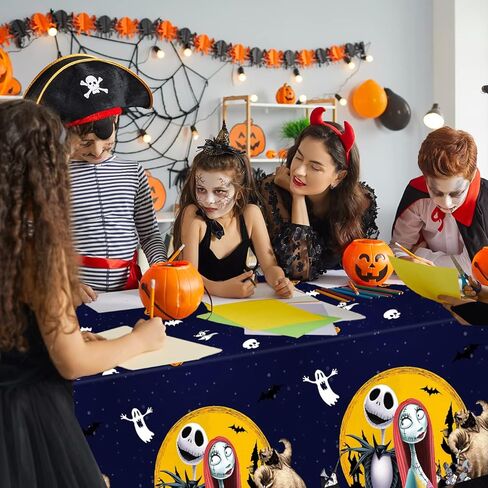 LANFUBEISI Nightmare زينة عيد الميلاد، مفرش طاولة عيد الميلاد وحفلات عيد الميلاد، 3 قطع مقاس 70 بوصة × 43 بوصة غطاء طاولة بلاستيكي للاستعمال مرة واحدة، ديكورات العشاء لحفلات أعياد الميلاد in Kuwait