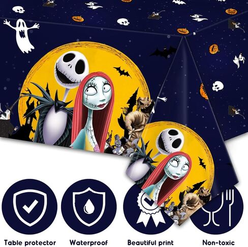 LANFUBEISI Nightmare زينة عيد الميلاد، مفرش طاولة عيد الميلاد وحفلات عيد الميلاد، 3 قطع مقاس 70 بوصة × 43 بوصة غطاء طاولة بلاستيكي للاستعمال مرة واحدة، ديكورات العشاء لحفلات أعياد الميلاد in Kuwait