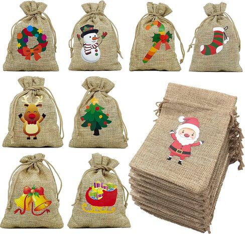 36 Pack Small Christmas Buffalo Plaid Gift Bags, Tiny Christmas Burlap Candy Bag with Drawstring for Xmas Stocking Stuffers, 9 Style Christmas Tree, Snowman, Santa Claus, Elk, Bell, Stocking etc in Kuwait