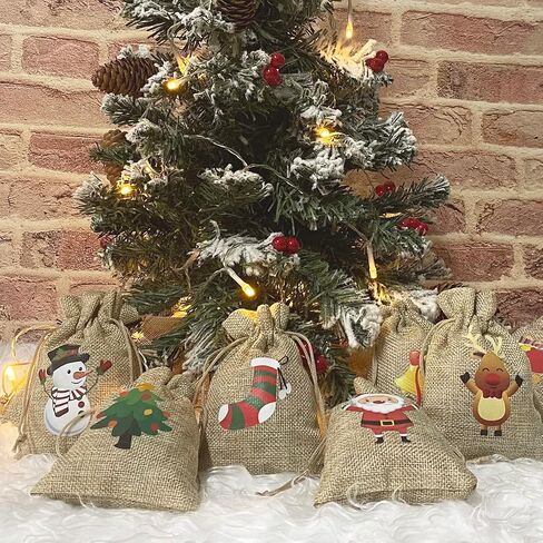 36 Pack Small Christmas Buffalo Plaid Gift Bags, Tiny Christmas Burlap Candy Bag with Drawstring for Xmas Stocking Stuffers, 9 Style Christmas Tree, Snowman, Santa Claus, Elk, Bell, Stocking etc in Kuwait