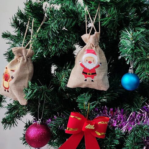36 Pack Small Christmas Buffalo Plaid Gift Bags, Tiny Christmas Burlap Candy Bag with Drawstring for Xmas Stocking Stuffers, 9 Style Christmas Tree, Snowman, Santa Claus, Elk, Bell, Stocking etc in Kuwait
