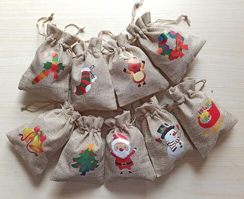36 Pack Small Christmas Buffalo Plaid Gift Bags, Tiny Christmas Burlap Candy Bag with Drawstring for Xmas Stocking Stuffers, 9 Style Christmas Tree, Snowman, Santa Claus, Elk, Bell, Stocking etc in Kuwait