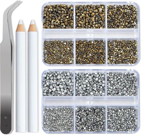 Bymitel 7200 Pieces Amethyst and Rose Rhinestones Flat Back 6 Mixed Sizes Crystal Round Glass Gems with Tweezers and Picking Rhinestones Pen in Saudi Arabia