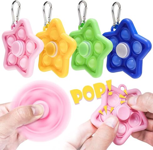 مجموعة سلسلة مفاتيح NiHealth 4-Pack 2 في 1 Mini Star Pop Fidget Spinner Keychain، لعبة Push Pop Bubble Fidget الحسية لتخفيف التوتر ومضادة للقلق للأطفال والكبار (الأخضر والأزرق والأصفر والوردي) in Kuwait
