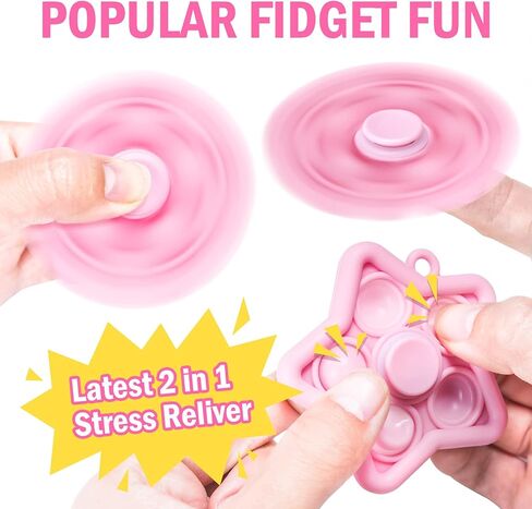 مجموعة سلسلة مفاتيح NiHealth 4-Pack 2 في 1 Mini Star Pop Fidget Spinner Keychain، لعبة Push Pop Bubble Fidget الحسية لتخفيف التوتر ومضادة للقلق للأطفال والكبار (الأخضر والأزرق والأصفر والوردي) in Kuwait