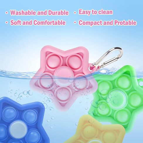 مجموعة سلسلة مفاتيح NiHealth 4-Pack 2 في 1 Mini Star Pop Fidget Spinner Keychain، لعبة Push Pop Bubble Fidget الحسية لتخفيف التوتر ومضادة للقلق للأطفال والكبار (الأخضر والأزرق والأصفر والوردي) in Kuwait