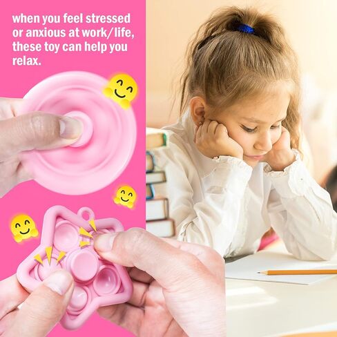 مجموعة سلسلة مفاتيح NiHealth 4-Pack 2 في 1 Mini Star Pop Fidget Spinner Keychain، لعبة Push Pop Bubble Fidget الحسية لتخفيف التوتر ومضادة للقلق للأطفال والكبار (الأخضر والأزرق والأصفر والوردي) in Kuwait