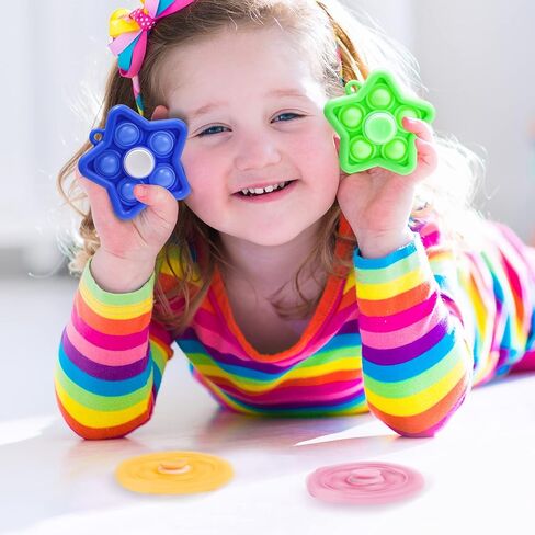 مجموعة سلسلة مفاتيح NiHealth 4-Pack 2 في 1 Mini Star Pop Fidget Spinner Keychain، لعبة Push Pop Bubble Fidget الحسية لتخفيف التوتر ومضادة للقلق للأطفال والكبار (الأخضر والأزرق والأصفر والوردي) in Kuwait