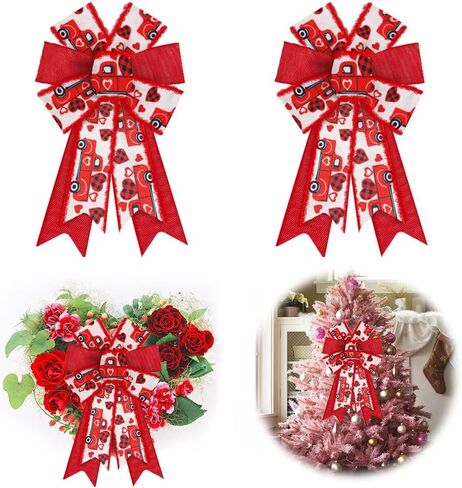 alibbon 2pcs أقواس عيد الحب لأكاليل الزهور، أقواس إكليل عيد الحب، أقواس شاحنة حمراء، أقواس قلب مخملية حمراء للباب الأمامي، ديكور عيد الحب، أقواس الخيش لتزيين الجدران الداخلية والخارجية in Kuwait