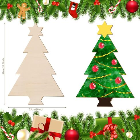 4 قطع 15 × 10 بوصة عيد الميلاد الحلي الخشبية غير الانتهاء مجموعة شجرة الخشب الحرفية قطع فارغة شجرة عيد الميلاد شكل انقطاع لزينة حفلة عيد الميلاد DIY in Kuwait