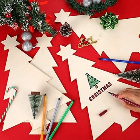 4 قطع 15 × 10 بوصة عيد الميلاد الحلي الخشبية غير الانتهاء مجموعة شجرة الخشب الحرفية قطع فارغة شجرة عيد الميلاد شكل انقطاع لزينة حفلة عيد الميلاد DIY in Kuwait