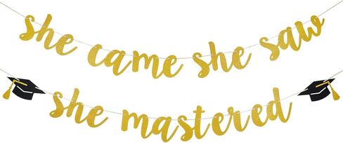 Gold She Came She Saw She Mastered Banner She Mastered It Banner, Masters Degree Graduation Decorations Mastered It Graduation Banner for Mastered It Graduation Decorations 2023 in Saudi Arabia