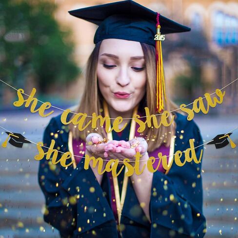 Gold She Came She Saw She Mastered Banner She Mastered It Banner, Masters Degree Graduation Decorations Mastered It Graduation Banner for Mastered It Graduation Decorations 2023 in Saudi Arabia