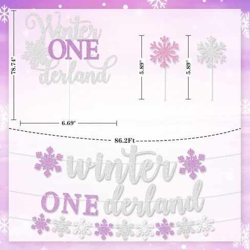 زينة حفل عيد الميلاد الأول وينتر أونيديرلاند، لافتة فضية لامعة أرجوانية للشتاء أونيرلاند، ديكور كعكة، بالونات ندفة الثلج للشتاء واستحمام الطفل الأول في عيد الميلاد الشتوي in Kuwait