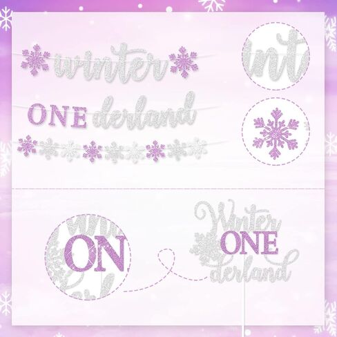 زينة حفل عيد الميلاد الأول وينتر أونيديرلاند، لافتة فضية لامعة أرجوانية للشتاء أونيرلاند، ديكور كعكة، بالونات ندفة الثلج للشتاء واستحمام الطفل الأول في عيد الميلاد الشتوي in Kuwait