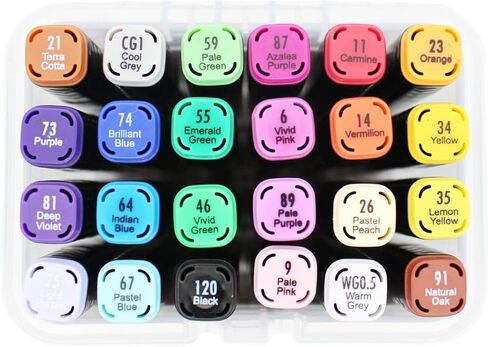 Lucky Art Alcohol Markers 24 Fresh Colors Fine and Chisel Tip Marker for Artists Coloring, Dual Tip Alcohol-based Ink, Permanent Art Marker Pen for Artist Adult Kids Drawing in Kuwait