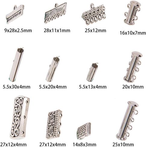 SUNNYCLUE 12 Style Mixed Slide Clasp Tube Lock Necklace Connector Multi Strands Slide Lock Clasps Slide On End Clasp Connector Charms Links for Layered Bracelet Necklace Jewelry Crafts in Kuwait