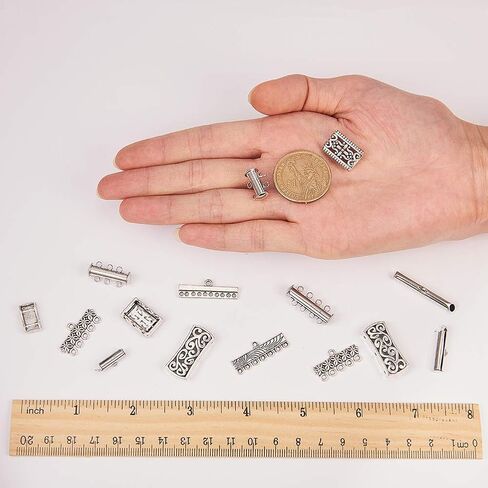 SUNNYCLUE 12 Style Mixed Slide Clasp Tube Lock Necklace Connector Multi Strands Slide Lock Clasps Slide On End Clasp Connector Charms Links for Layered Bracelet Necklace Jewelry Crafts in Kuwait