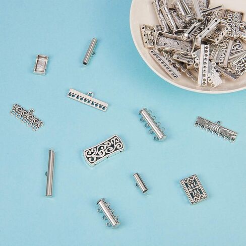SUNNYCLUE 12 Style Mixed Slide Clasp Tube Lock Necklace Connector Multi Strands Slide Lock Clasps Slide On End Clasp Connector Charms Links for Layered Bracelet Necklace Jewelry Crafts in Kuwait