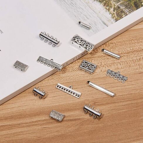 SUNNYCLUE 12 Style Mixed Slide Clasp Tube Lock Necklace Connector Multi Strands Slide Lock Clasps Slide On End Clasp Connector Charms Links for Layered Bracelet Necklace Jewelry Crafts in Kuwait