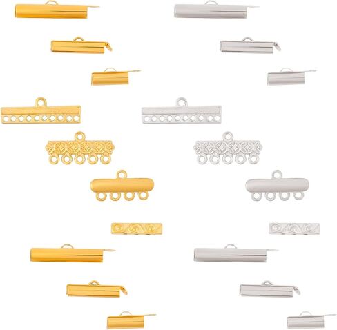 SUNNYCLUE 12 Style Mixed Slide Clasp Tube Lock Necklace Connector Multi Strands Slide Lock Clasps Slide On End Clasp Connector Charms Links for Layered Bracelet Necklace Jewelry Crafts in Kuwait