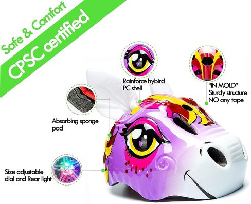 Unicorn Helmet for Toddler and Kid 3D Unicorn CPSC Safety Certified Approximately 2-6 Years Easily Adjuastable,Skateboard Skating Scooter Helmet with Rear Light Toddler Gift Christmas in Kuwait