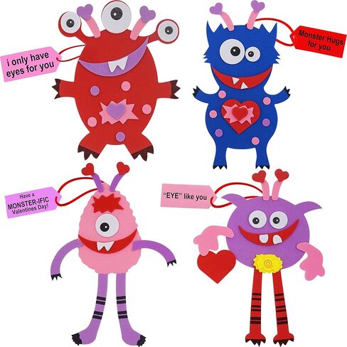 4E's Novelty Valentines Monster Craft Ornament (12 Pack) Foam Valentines Day Crafts for Kids Classroom DIY Activity Bulk - Individually Wrapped in Saudi Arabia