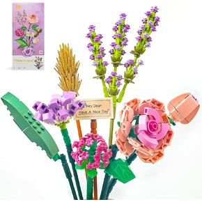 SANCO Artificial Flowers Building Set - Mini Bricks Flower Bouquet, Unique DIY Decoration Home, 680 Pieces Botanical Collection for Kids and Adults Gift