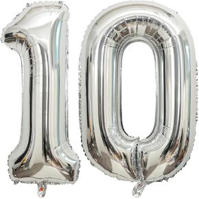40 بوصة فضية 10 بالونات أرقام عملاقة ضخمة ضخمة 10 احباط مايلر عدد بالونات الهيليوم الرقمية بالونات عيد ميلاد فضية مايلر الرقمية بالونات عيد ميلاد 10th الذكرى السنوية أحداث زينة الحفلات in Kuwait