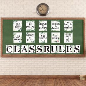 20 Pcs Eucalyptus Classroom Bulletin Board Posters Class Rules Letter Motivational Quote Wall Poster Set Class Inspirational Decors Positive Posters First Day Back to School Supplies Decor