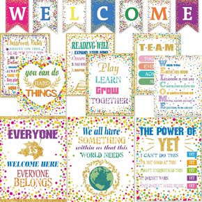 gisgfim 17 Pieces Rainbow Classroom Motivational Posters Welcome Decor Signs For Classroom Rainbow Bulletin Board Decorations Growth Mindset Classroom Posters Elementary Middle School Classroom Rules in Kuwait