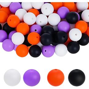jiebor 100PCS Halloween Beads Silicone Beads 15mm Focal Beads Rubber Round Loose Beads Bulk for Halloween Beadable Pens Bracelets Necklace Keychain Jewelry Craft Making