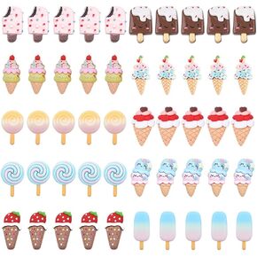 SUNNYCLUE 50Pcs 10 Styles Ice Cream Resin Cabochon Large Flat Back Lollipop Cabochons Flatback Resin Dome Buttons Imitation Miniature Sweets Accessories Ornaments for Summer Scrapbooking Craft Decor