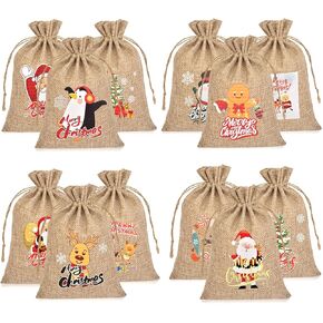 EUENI 24 Pieces Small Christmas Burlap Bags with Drawstring, 7x5 inch Burlap Gift Bags Christmas Linen Treat Sacks Gift Wrapping Bags Xmas Holiday Party Favors Bags in Saudi Arabia