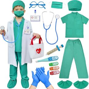 Doctor Costume For Kids Doctor Kit Surgeon Nurse Costume Halloween Dress Up With Doctor Coat Gifts For Boys Girls