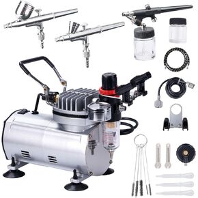 Airbrush Kit with Compressor, 1/5HP Motor with MAX100 PSI, Professional Airbrush Set with 3 Airbrushes, Quiet Airbrush Paint Kit with Cleaning Kit, Airbrush Holder, Ideal for Painting Models in Kuwait