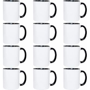 DSRTE Sublimation Coffee Mugs with Black Color Handle and Inner 11oz Sublimation Blanks Ceramic Coffee Cups for Cricut Mug Press,Set of 12 in Saudi Arabia
