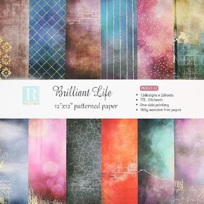24 Patterned Papers for Crafts 12"x 12", DIY Photo Frame Background Decorative Page Single-Sided Patterned Paper Pack for Cardmaking Photo Frame Decor